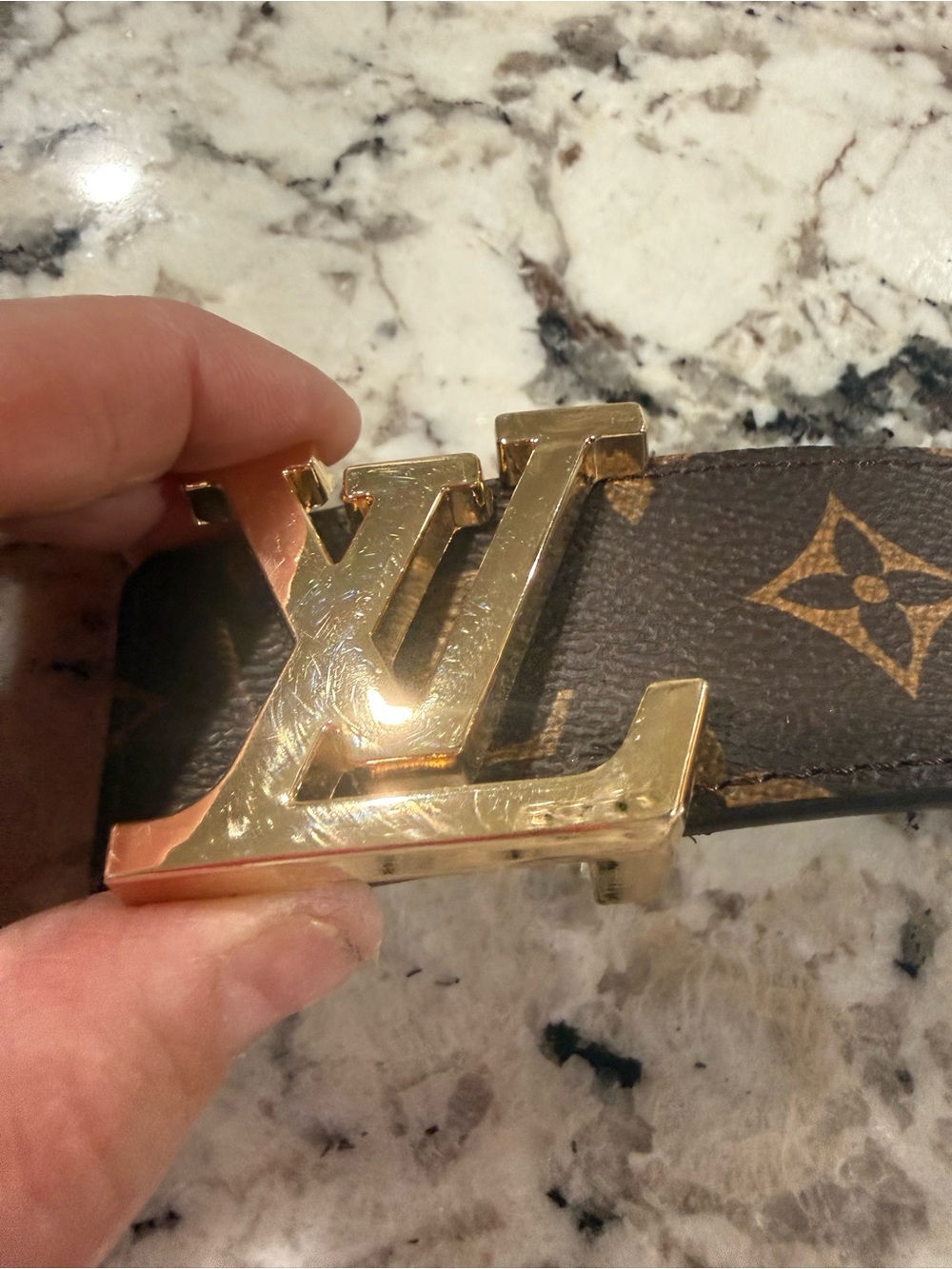 Monogram Belt with Gold LV Buckle - Brown